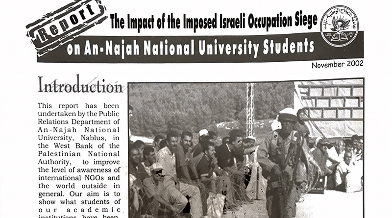 The Impact of the Imposed Israeli Occupation Siege on An-Najah National University Students